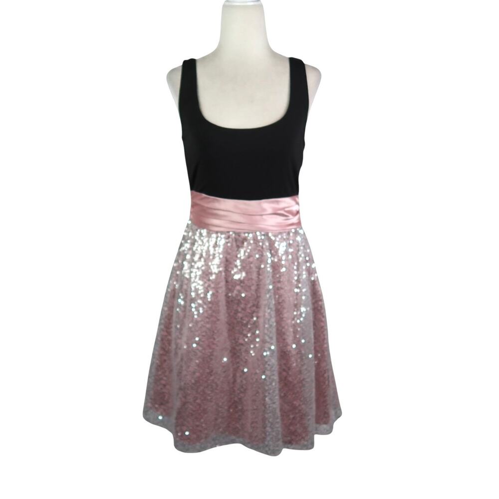 Vintage Y2K City Triangles Black Top w/ Pink Sequin Skirt Mini Dress 7